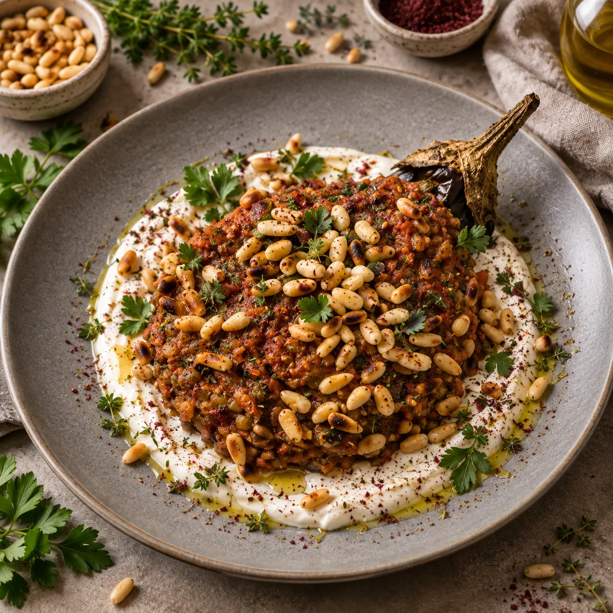 Aubergines rôties et crème de feta